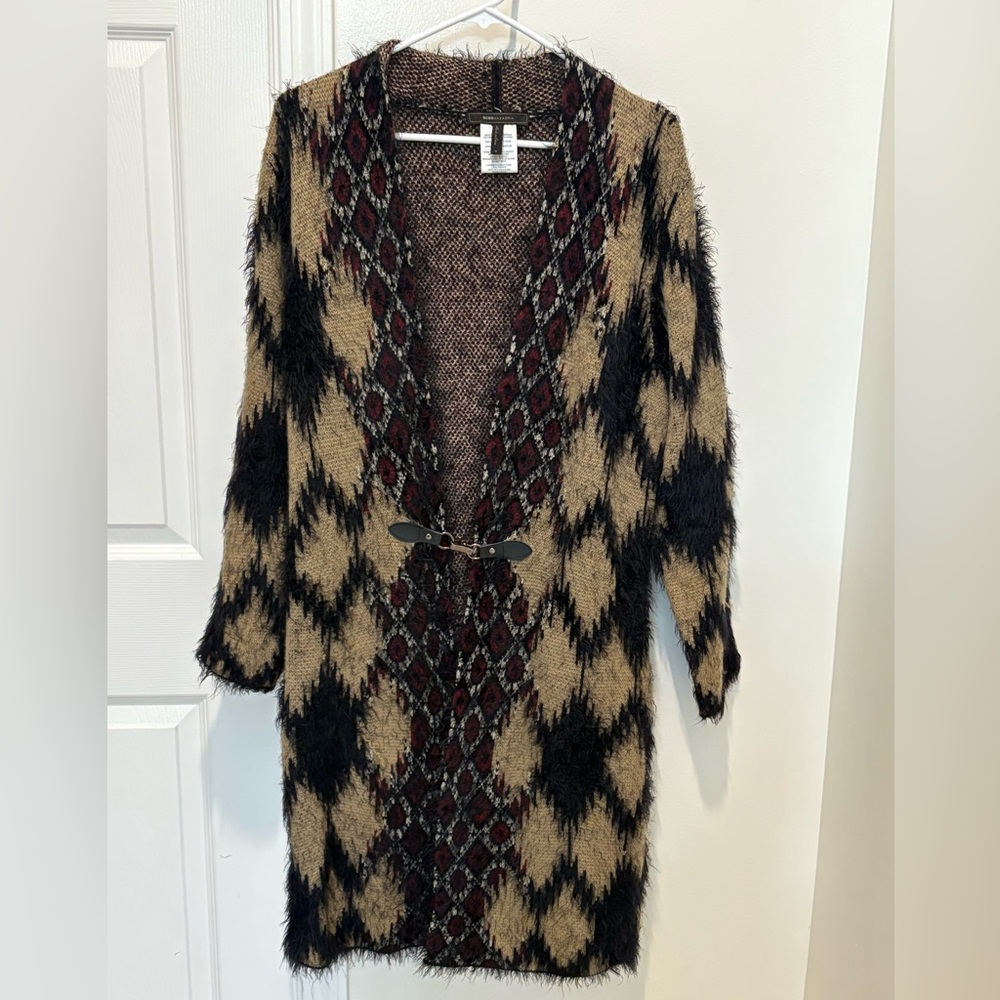 BCBGMaxAzria Fuzzy Long Cardigan Sweater Buckle Women's Size M